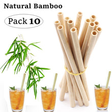 Load image into Gallery viewer, 10Pcs Natural Bamboo Straw 20cm Reusable Drinking Straws with Cleaning Brush Eco-friendly Bamboo Cocktail Straws Bar Accessory
