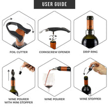 Load image into Gallery viewer, Deluxe Wine Opener Accessories Gift Tools Set  with Waiters Corkscrew Opener  5 Piece Wine Bottle Opening Kit  122801
